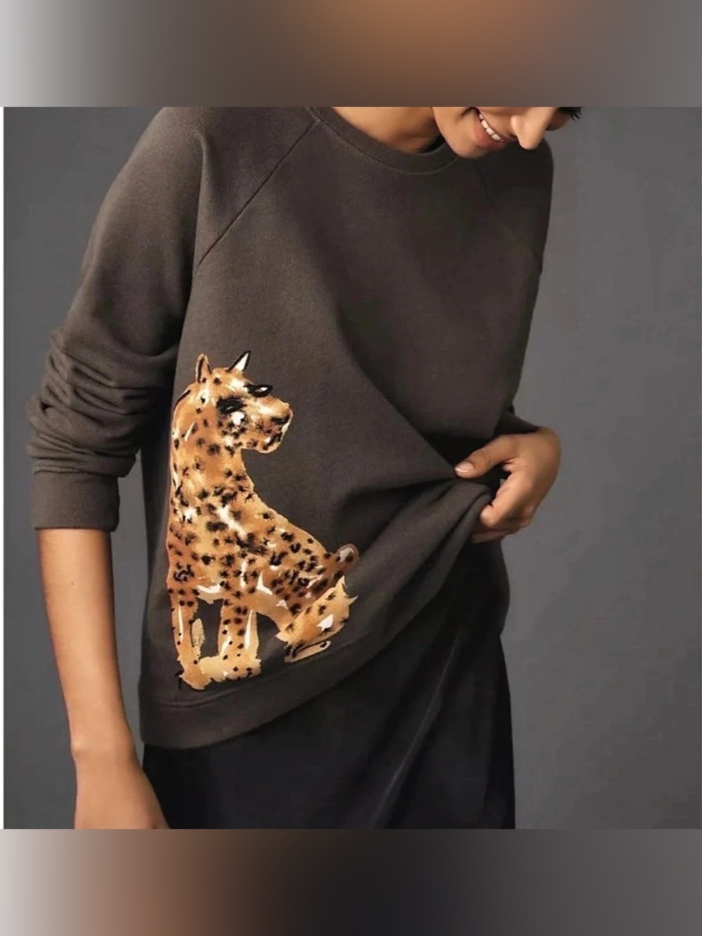 Anthropologie Lou Lou Cheetah Graphic Sweatshirt Size XL